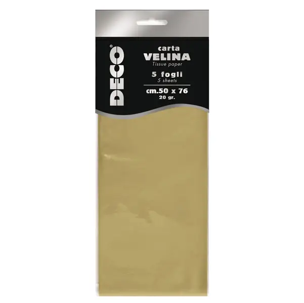 1x Busta 5 fogli carta velina 20gr 50x76cm oro perlescente DECO
