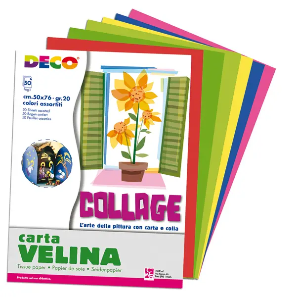 1x Busta di carta velina 50fg 50x76cm 10 colori assortiti DECO