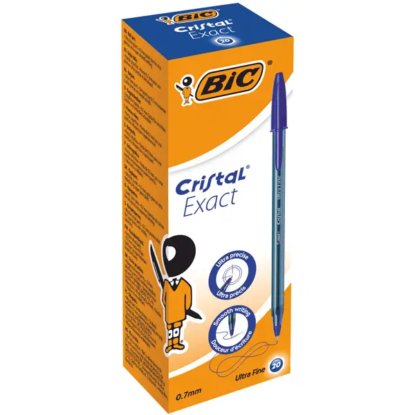 1x Scatola 20 penna sfera con cappuccio CristalR Exact 0.7mm blu BICR