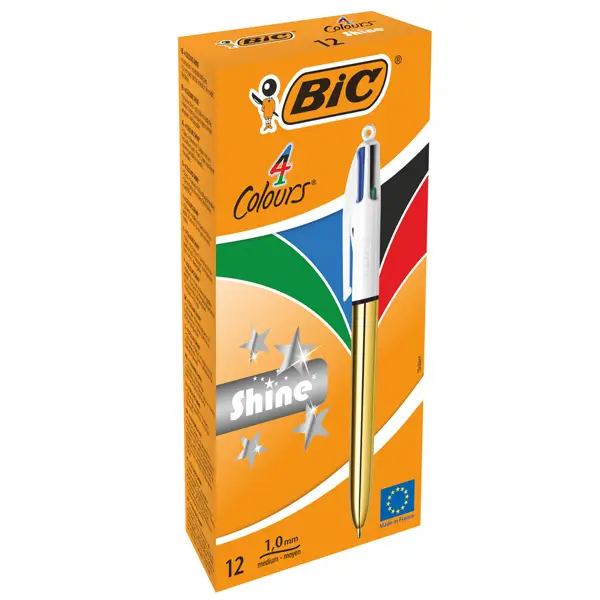 1x Scatola 12 penne sfera a scatto 4Colors Shine oro BIC