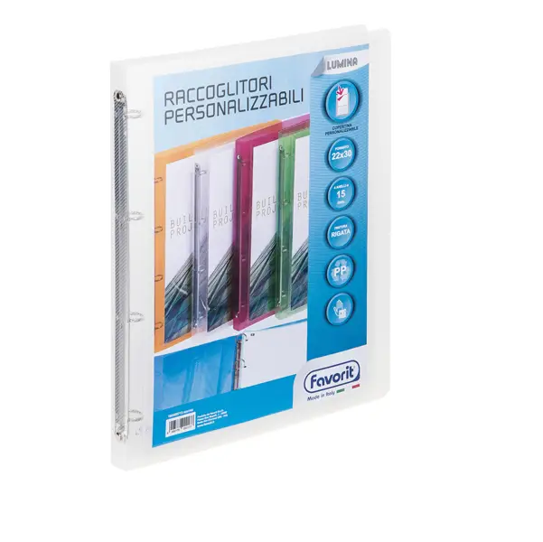 1x Racc. personalizzabile Lumina 22X30 4 anelli tondi D15 PP trasparente Favorit