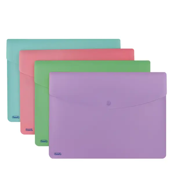 1x Conf 5 buste c/bottone col. Ass PASTEL A4 PP Favorit
