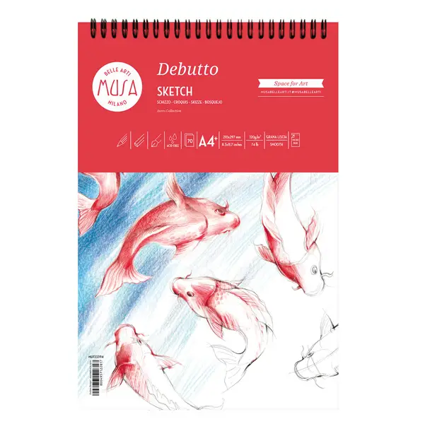 4x Blocco per schizzi Debutto A4+ - 21x29,7cm 70fg 120gr MUSA