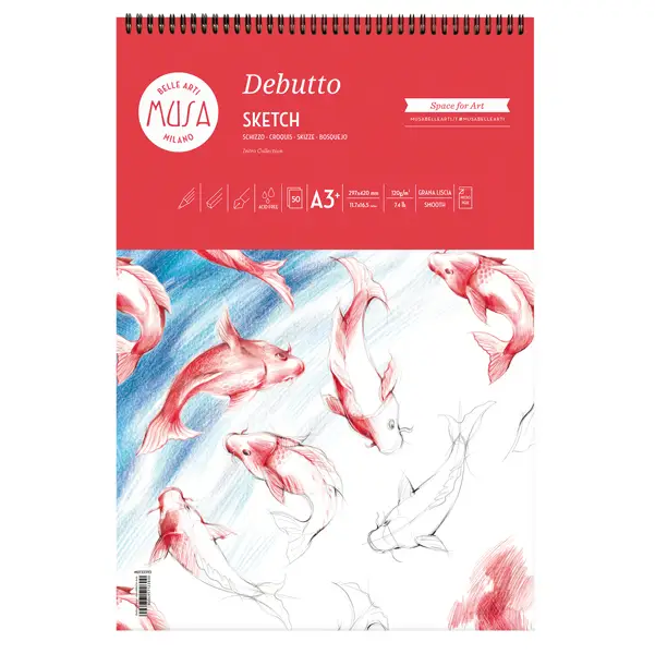 4x Blocco per schizzi Debutto A3+ - 29,7x42cm 50fg 120gr MUSA