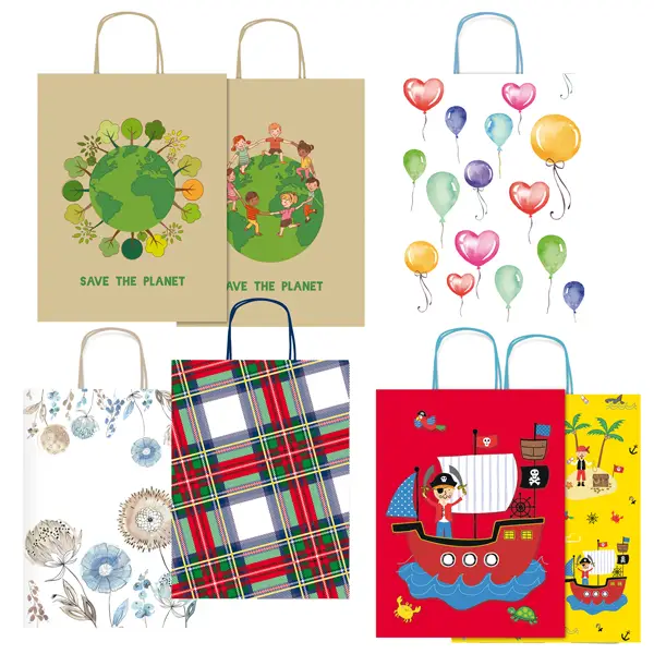 25x Shopper carta kraft c/manici in carta ritorta 16x21x8cm fantasie ass. Rex Sadoch