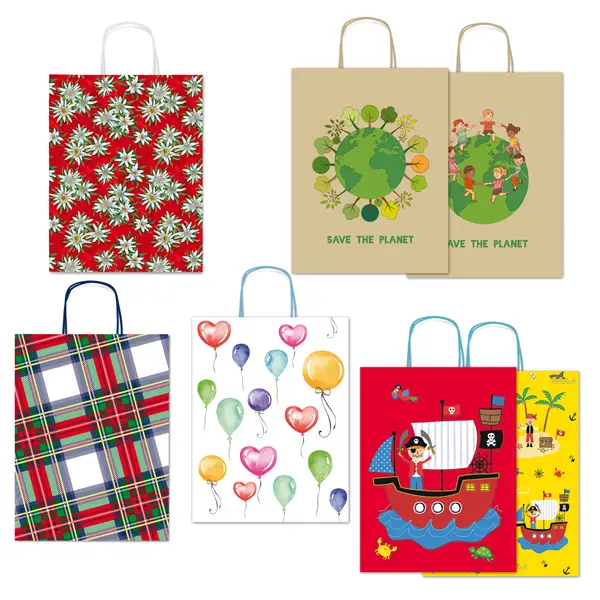 25x Shopper carta kraft c/manici carta ritorta 26x34,5x12cm fantasie ass. Rex Sadoch