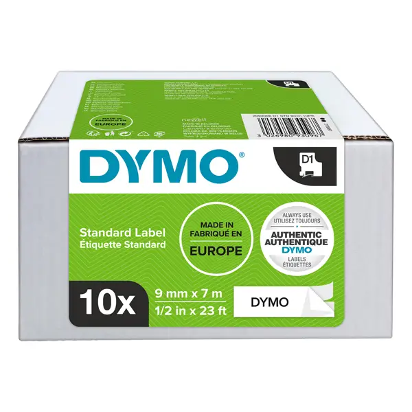 1x Value Pack 10 Nastri Dymo Tipo D1 (9mmX7mt) nero/bianco S0720680