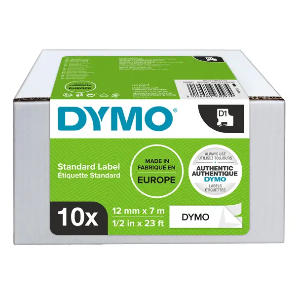 1x Value Pack 10 Nastri Dymo Tipo D1 (12mmX7mt) nero/bianco S0720530