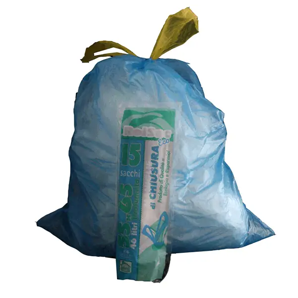 1x 15 Sacchi azzurro 55x65cm 44Lt 16mic con maniglie Rolsac