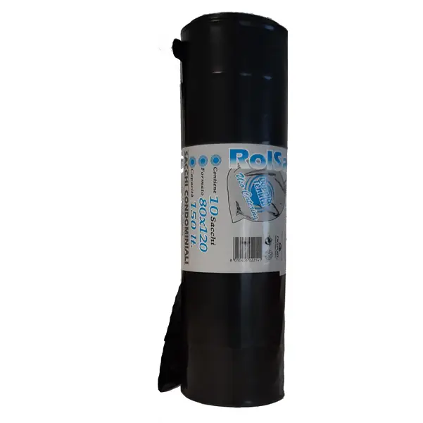 1x 10 Sacchi Nero 80x120cm 150Lt 74mic Rolsac