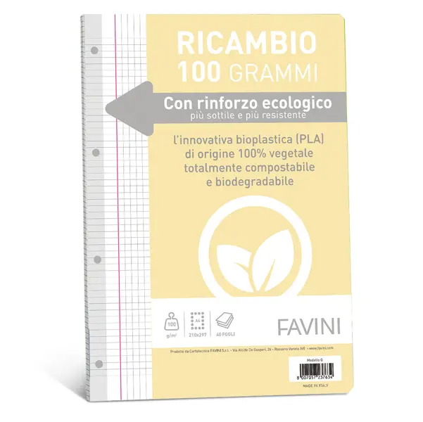 1x Ricambi c/rinforzo ecologico f.to A4 100gr 40fg 5mm c/margine Favini