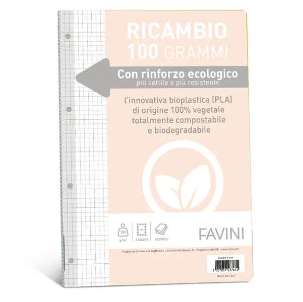 1x Ricambi c/rinforzo ecologico f.to A4 100gr 40fg 5mm Favini