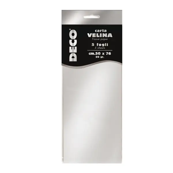 1x Busta 5 fogli carta velina metallizzata 20gr 50x76cm argento DECO