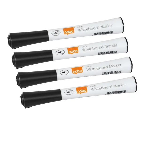 1x Blister 4 pennarelli Glide per lavagne bianche punta tonda colore Nero Nobo