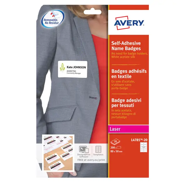 1x Etichette badge in seta acetata 80x50mm (10et/fg) 20fg - laser Avery