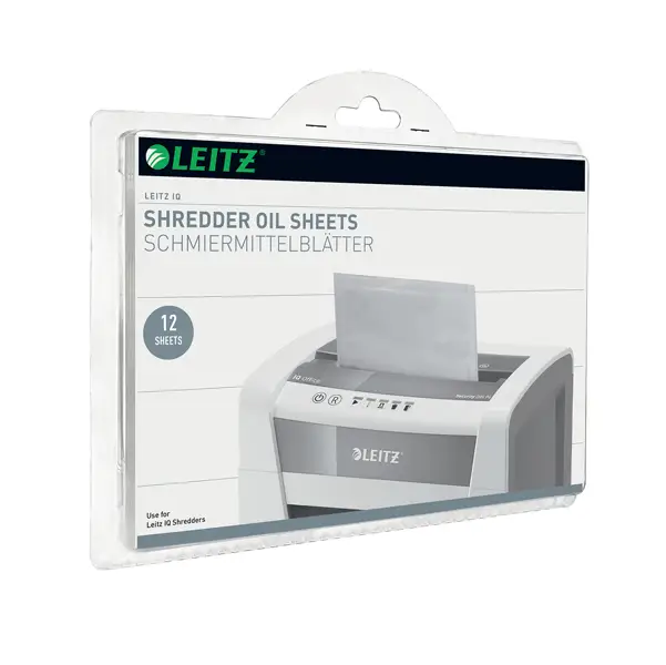 1x SCATOLA 12 FOGLI LUBRIFICATI PER DISTRUGGIDOCUMENTI Leitz IQ