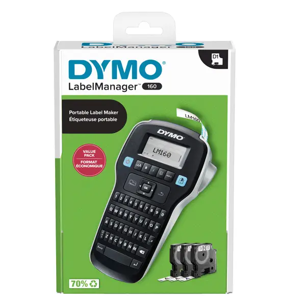 1x Promo Pack ETICHETTATRICE LABELMANAGER 160 DYMO+3 nastri D1 12mm N/B