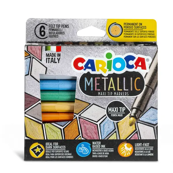 1x Scatola 6 Maxi Metallic pennarelli colori assortiti Carioca