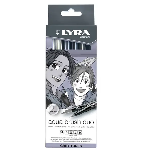 1x ASTUCCIO 6 PENNARELLI AQUA BRUSH DUO LYRA Scala di Grigio L6521063