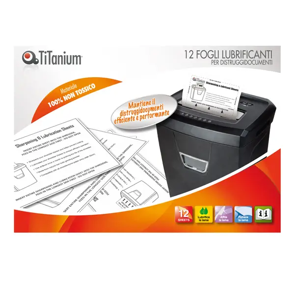 1x Confezione 12 fogli lubrificanti per distruggidocumenti TiTanium