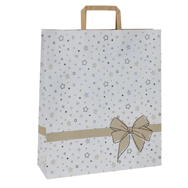 1x 25 shopper natale carta c/maniglie piattina 36x12x41cm stars bianco