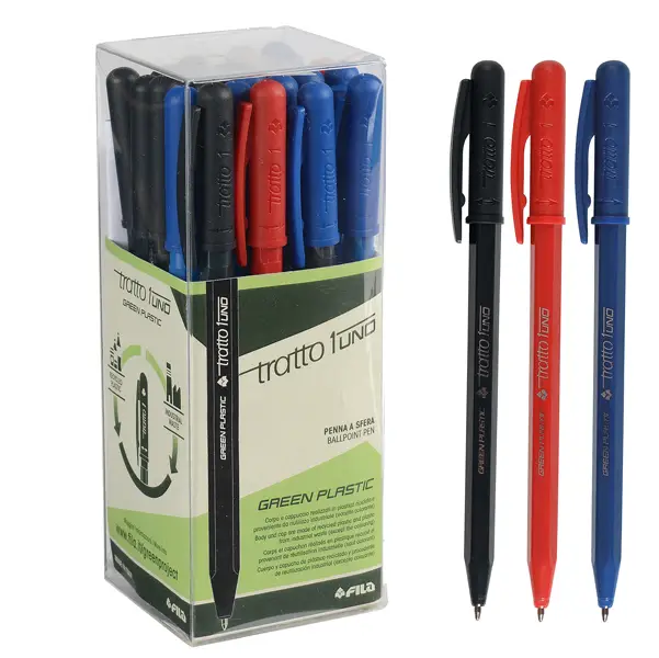 1x Scatola 24 penna sfera colori assortiti Tratto 1 Green punta media 1.0mm