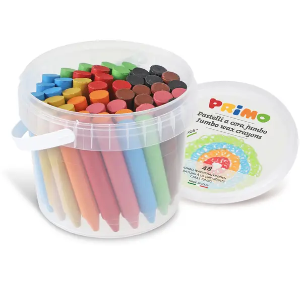 1x Secchiello 48 pastelli a cera Jumbo D13mm 85mm 12colori PRIMO