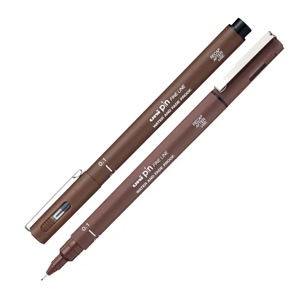 12x Pin fineliner seppia punta 0.1mm Uni Mitsubishi