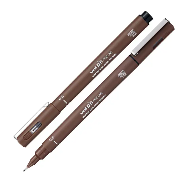12x Pin fineliner seppia punta 0.5mm Uni Mitsubishi