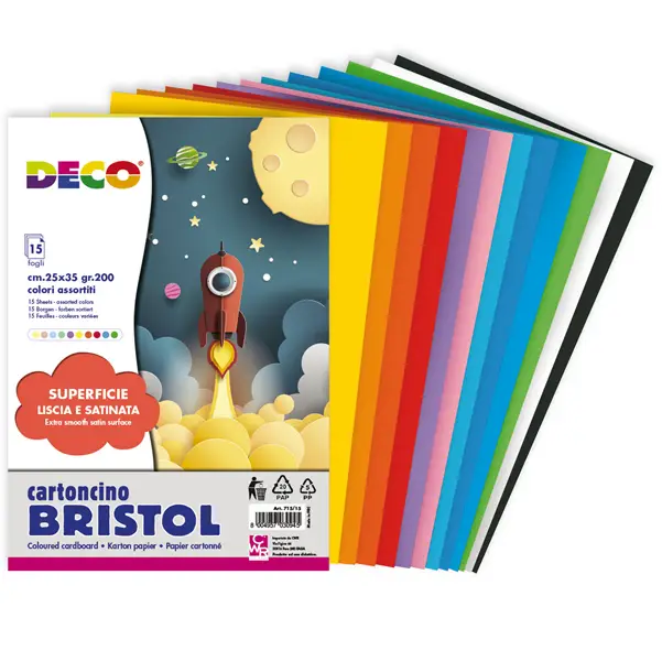 1x Busta di carta Bristol 15 fg colori 25x35cm colori assortiti DECO