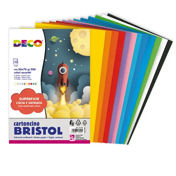 1x Busta di carta Bristol 15 fg colori 50x70cm colori assortiti DECO