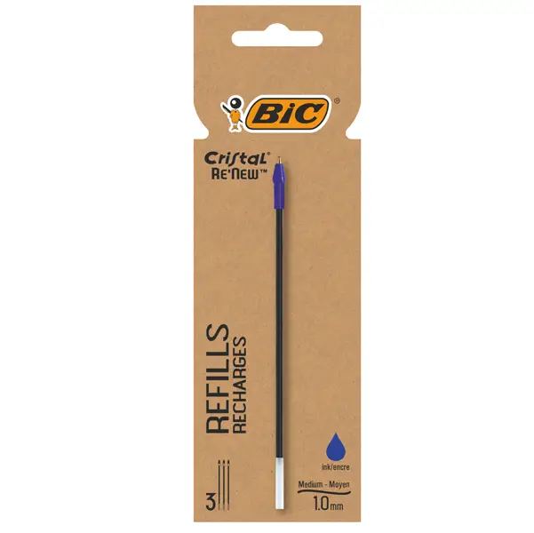 1x Blister 3 refill CristalR Re'New 1mm blu BICR