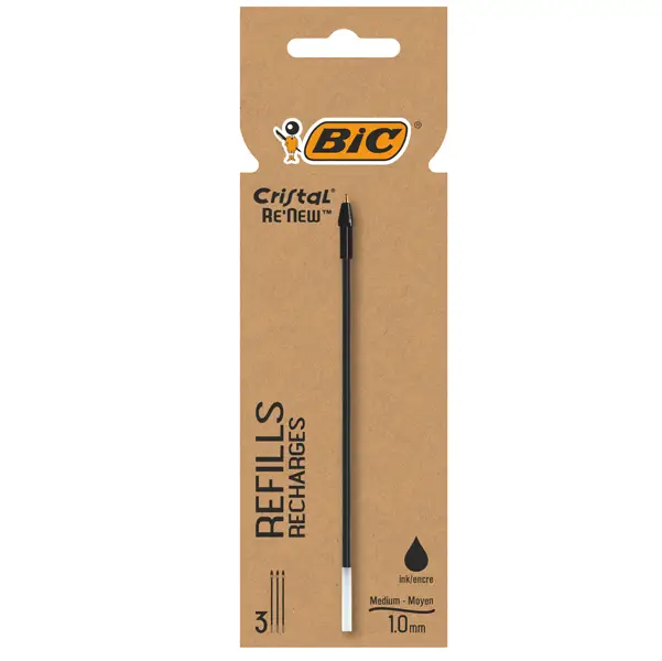 1x Blister 3 refill CristalR Re'New 1mm nero BICR