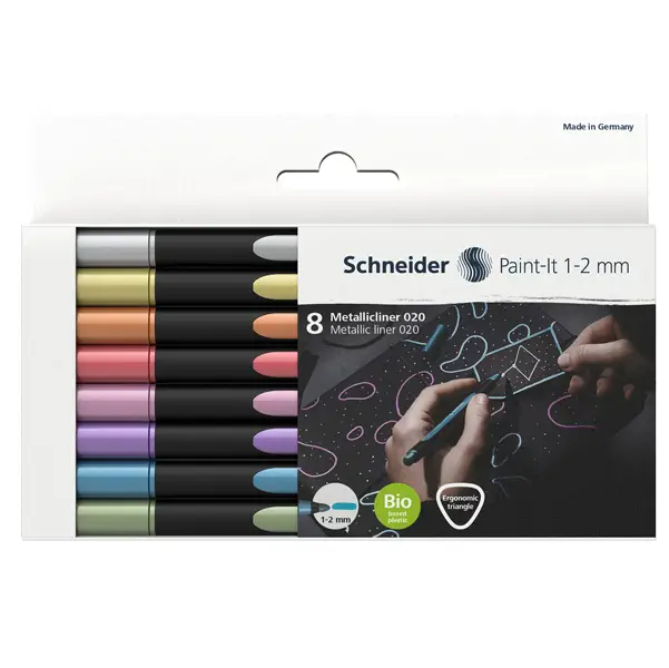 1x Astuccio 8 pennarelli Metallic Liner 020 punta 1-2mm colori assortiti Schneider