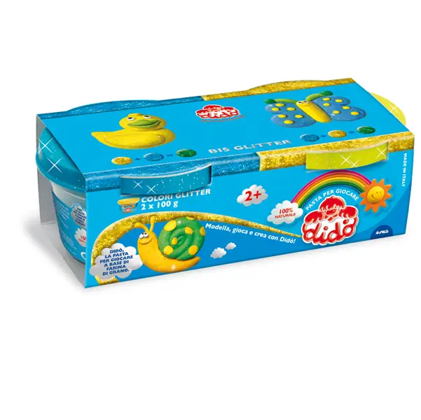 1x Set 2 barattoli DidO' 100gr giallo - azzurro glitter
