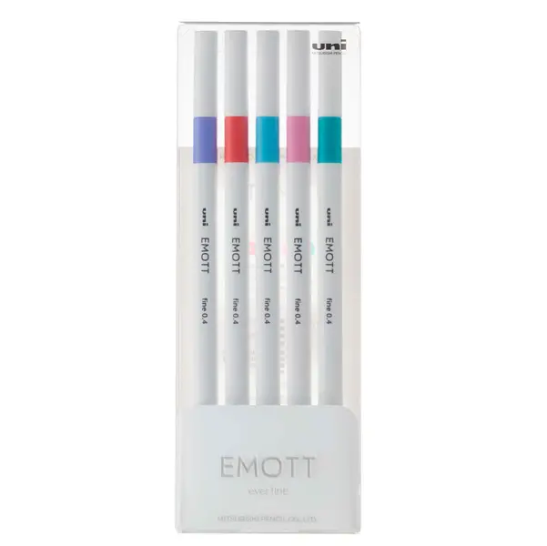 1x Astuccio 5 fineliner EMOTT tratto 0.4mm colori ass. Candy Pop Uni Mitsubishi