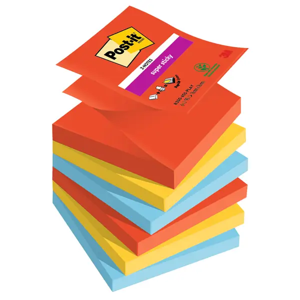 1x Cf. 6pz blocco 90foglietti Post-itR Super Sticky Z-Notes 76x76mm R330-6SS-PLAY