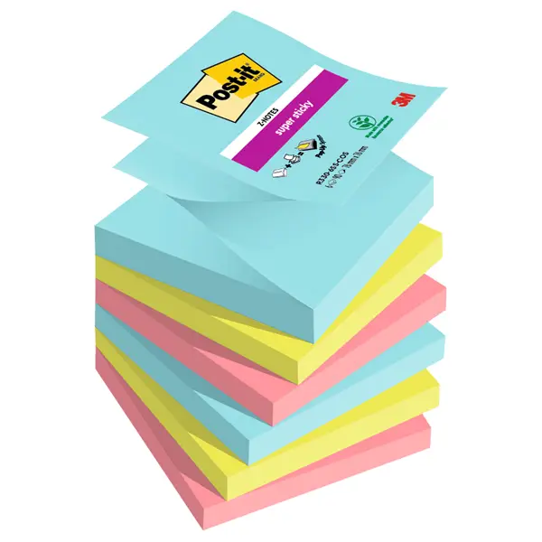 1x Cf. 6pz blocco 90foglietti Post-itR Super Sticky Z-Notes 76x76mm R330-6SS-COS