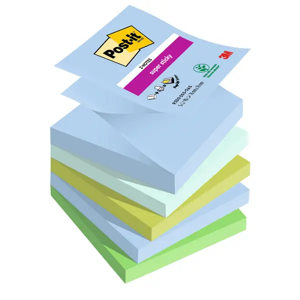 1x Cf. 5pz blocco 90foglietti Post-itR Super Sticky Z-Notes 76x76mm R330-5SS-OAS