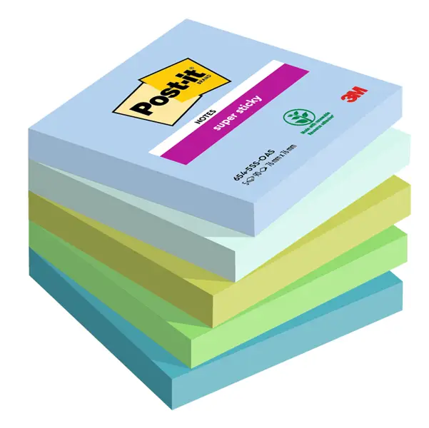 1x Cf. 5pz blocco 90fg. Post-itR Super Sticky 76x76mm 654-5SS-OAS Oasis