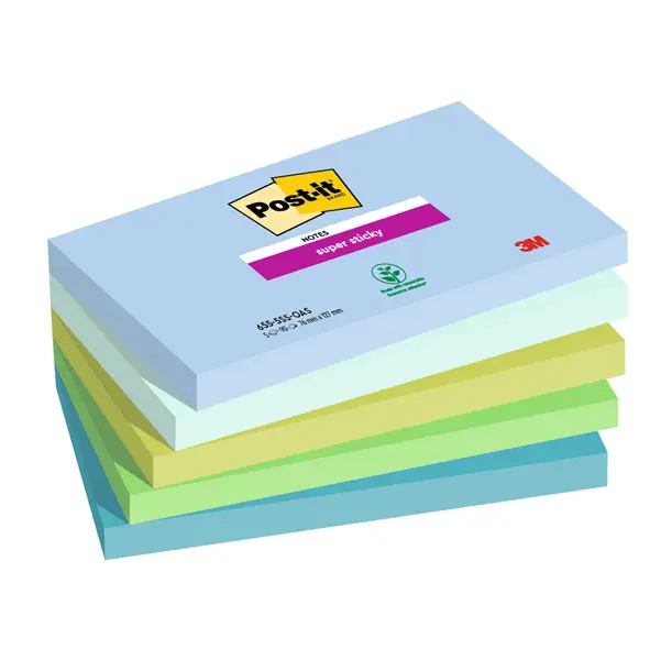 1x Cf. 5pz blocco 90fg. Post-itR Super Sticky 76x127mm 655-5SS- OAS Oasis