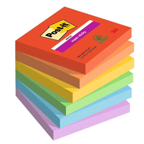 1x Cf. 6pz blocco 90foglietti Post-itR Super Sticky 76x76mm 654-6SS-PLAY Playful