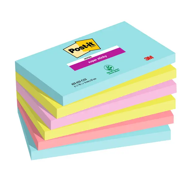 1x Cf. 6pz blocco 90foglietti Post-itR Super Sticky 76x127mm 655-6SS-COS Cosmic