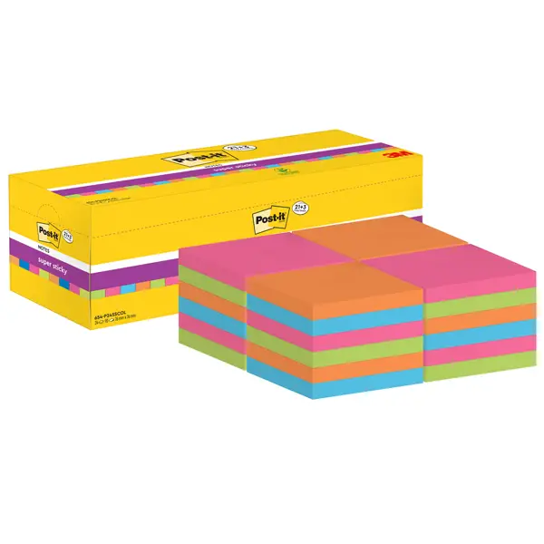 1x VALUE PACK 21+3 BLOCCO 90fg Post-itR Super Sticky colori assortiti 76x76mm