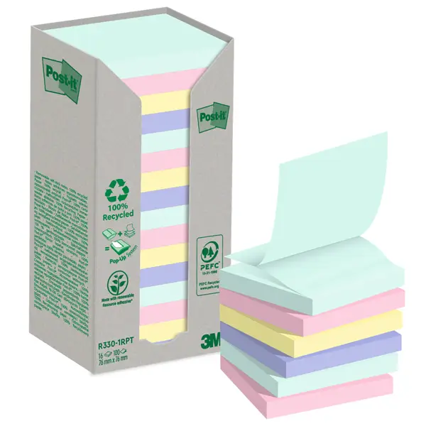 1x Cf. 16pz blocco 100 fg. Post-itRZ-Notes Green 76x76mm R330-1RPT colori pastello