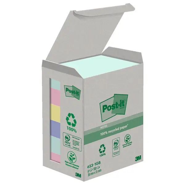 1x Cf. 6pz blocco 100fg. Post-itR Notes Green 38x51mm 653-1GB NATURAL