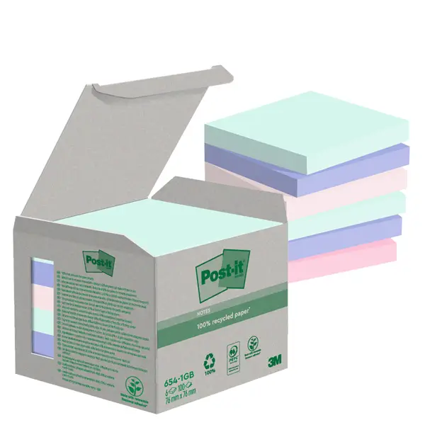 1x Cf. 6pz blocco 100fg. Post-itR Notes Green 76x76mm 654-1GB NATURAL