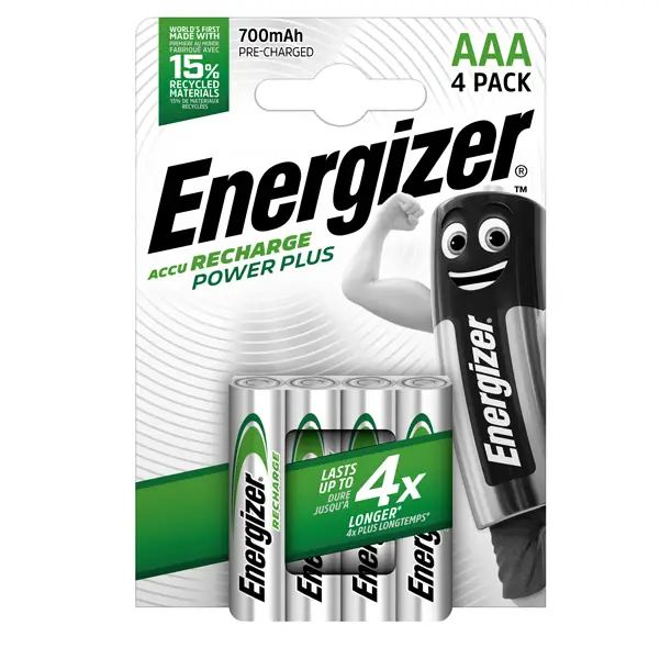 1x Blister 4 pile ricaricabili AAA - Energizer Power Plus