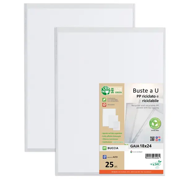 1x Conf 25 Buste a U in PP riciclato 18x24cm GAIA Sei rota
