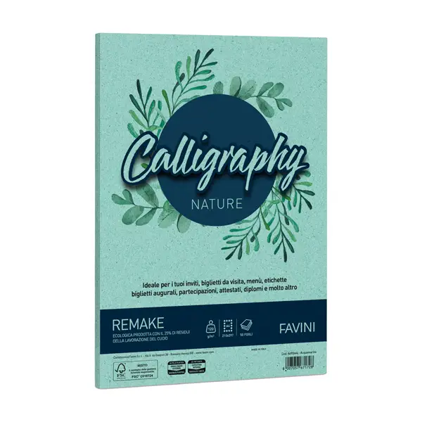 1x Carta Calligraphy Nature REMAKE A4 50fg 120gr acquamarina FAVINI